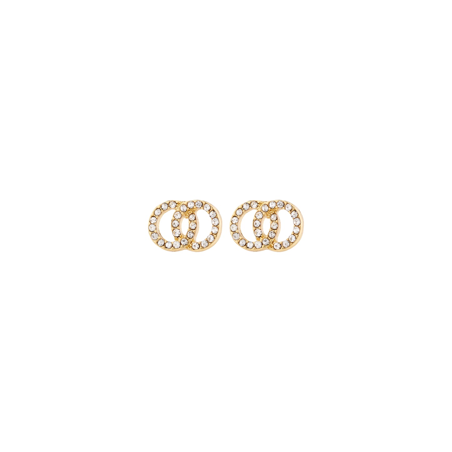 Sparkling Two Circle Crystal Earrings - Gold Plated
