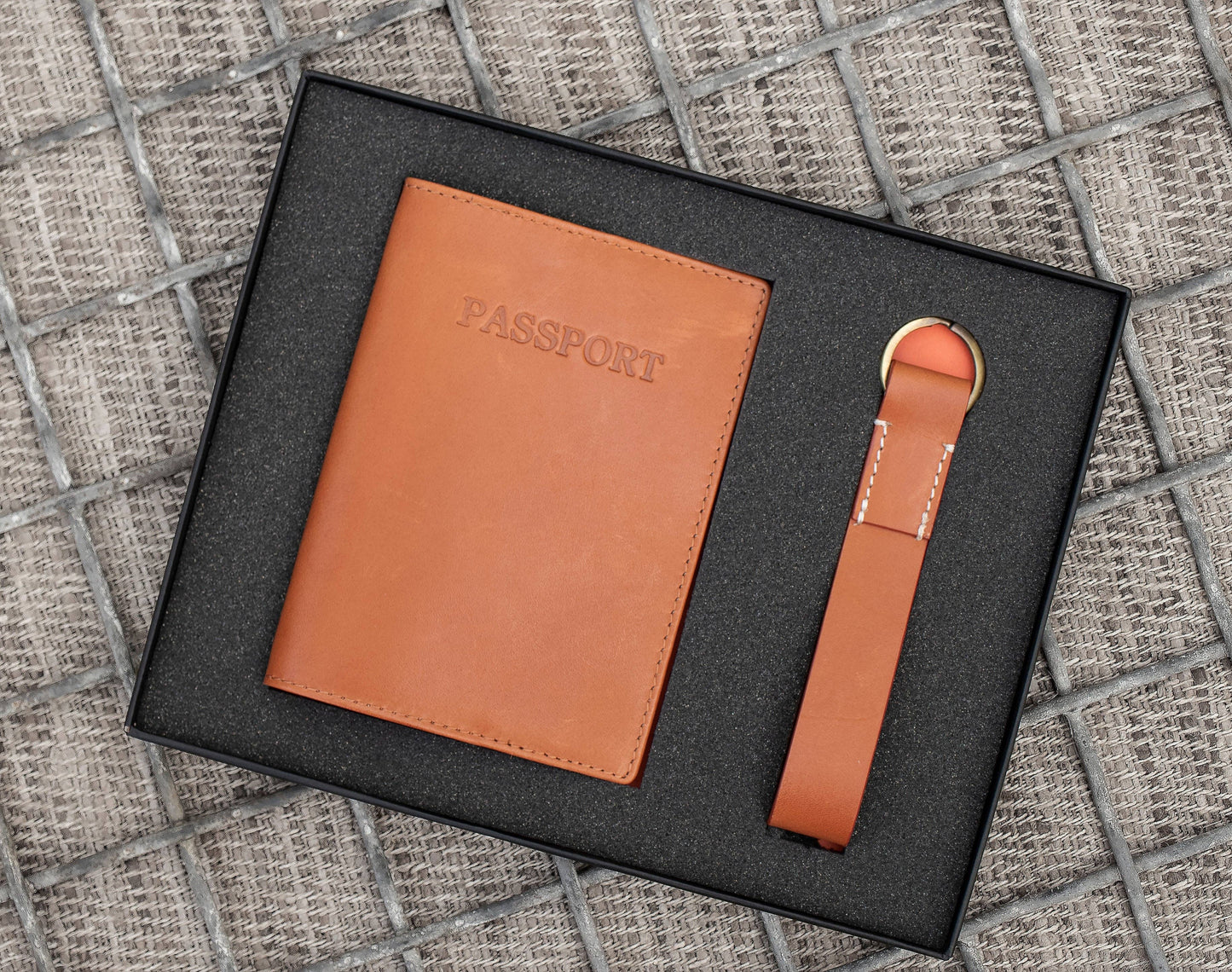Luxury Travel Gift Set - Passport Cover  & Key Ring - Black or Brown