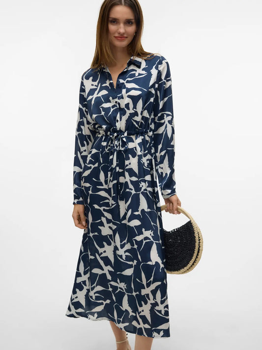 Shirt Dress - Cream & Navy