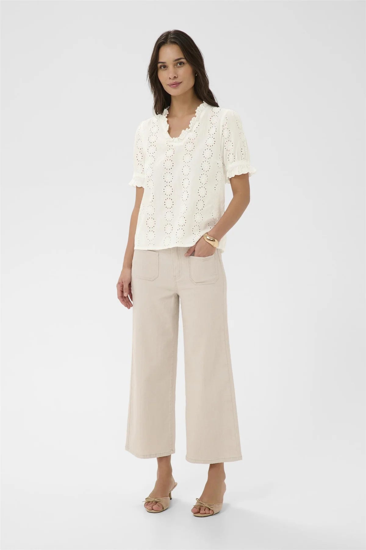 Short Sleeve Embroidery Blouse - White or Green
