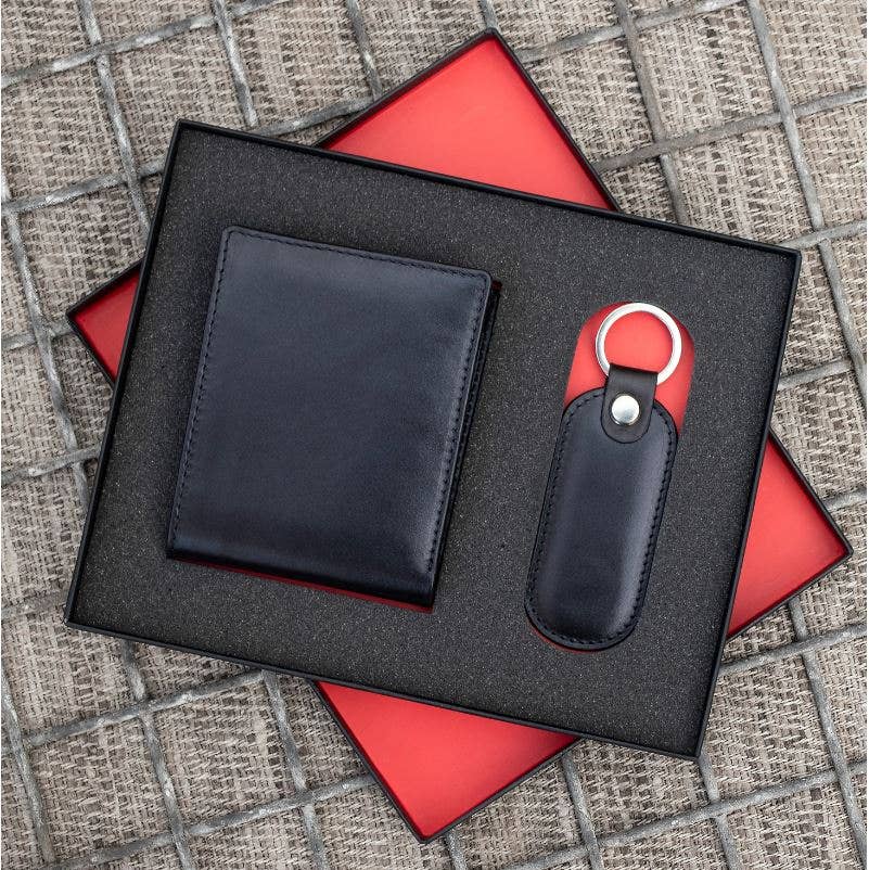 Luxury Travel Gift Set - Wallet & Keyring - Black or Brown