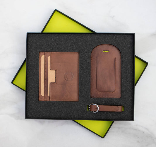 Luxury Travel Gift Set - Cardholder & Luggage Tag - Black or Brown