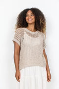 Drop Sleeve Cotton Mix Summer V Neck - Ivory & Beige