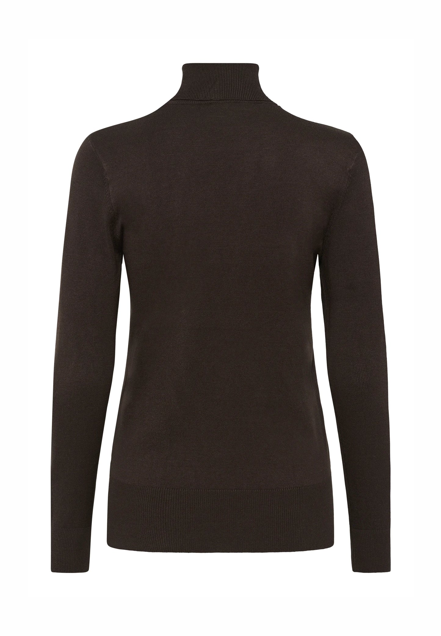 Long Sleeve Fine Knit Polo Neck - Chocolate Brown