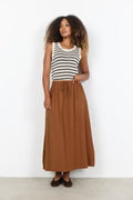 Sleeveless Stripe Lightweight Knitted Top - Oatmeal & Black or Oatmeal & Olive