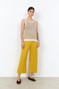 Sleeveless Stripe Lightweight Knitted Top - Oatmeal & Black or Oatmeal & Olive