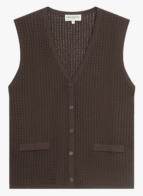 V Neck Summer Sleeveless Waistcoat - Oatmeal or Chocolate