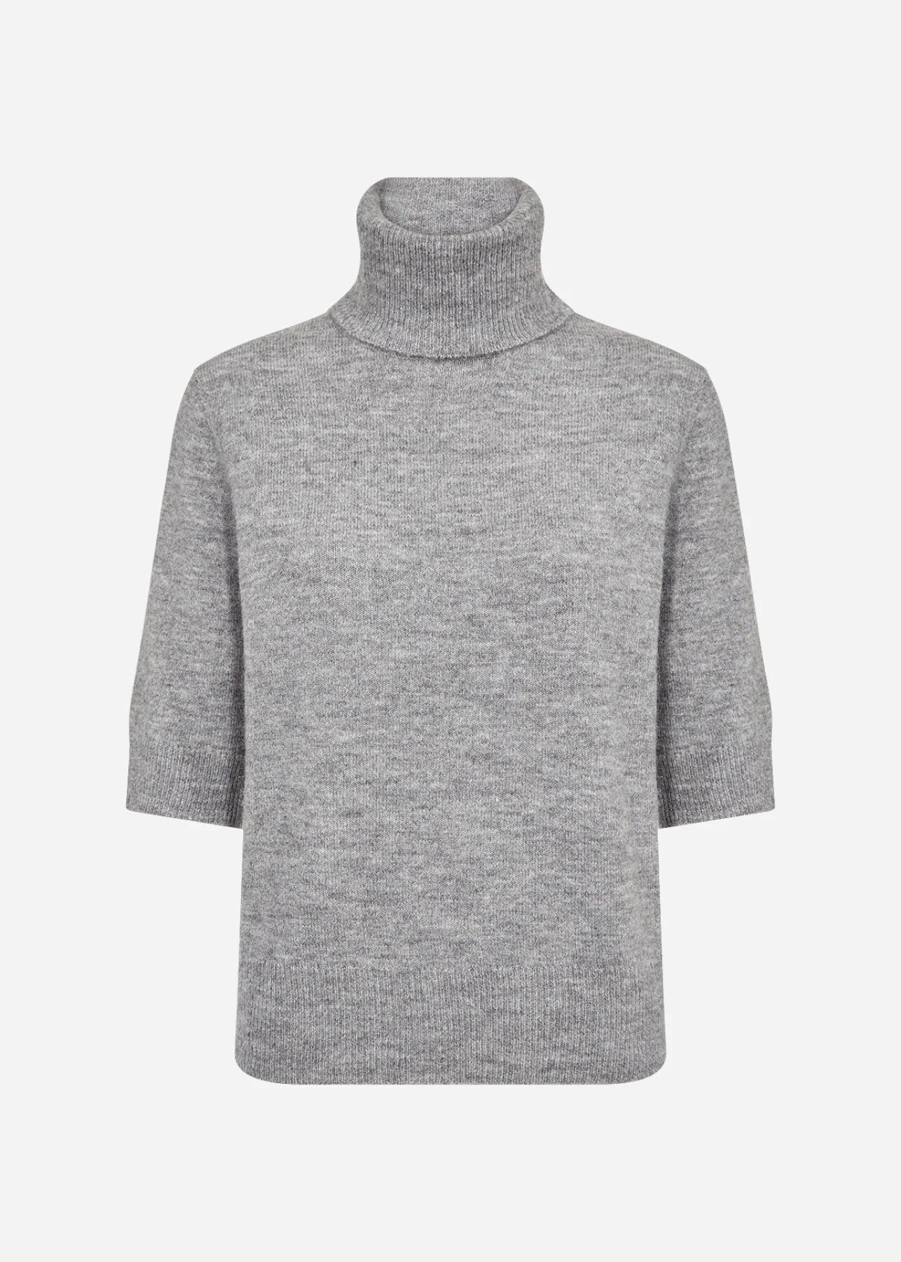 Elbow Length Sleeve Melange Polo Neck Jumper - Grey