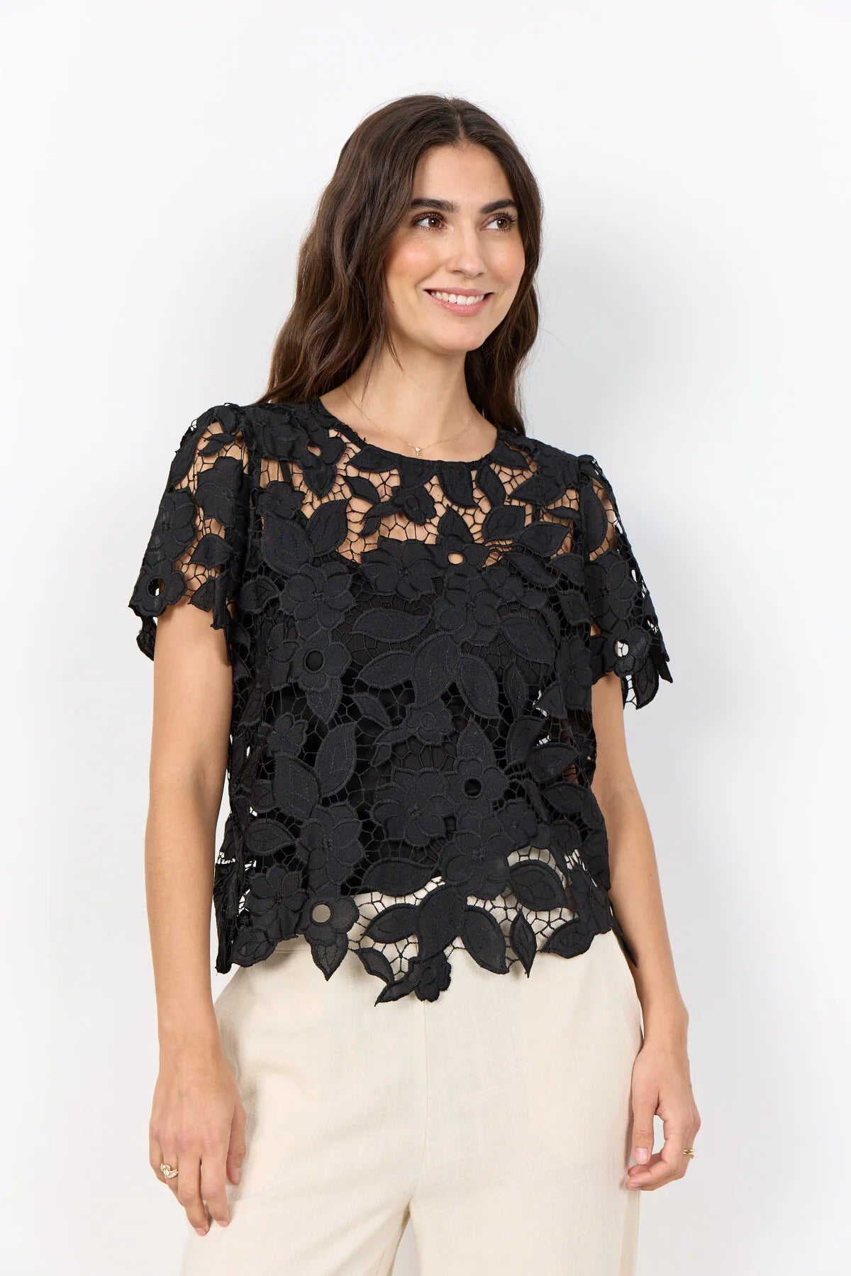 Floral Lace Blouse - Ivory & Black