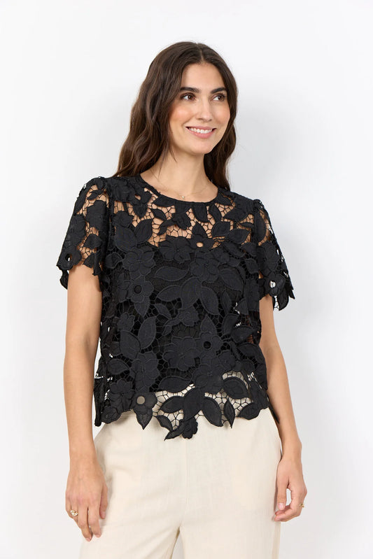Floral Lace Blouse - Ivory & Black