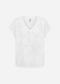 White Embroidery Anglaise V Neck T Shirt