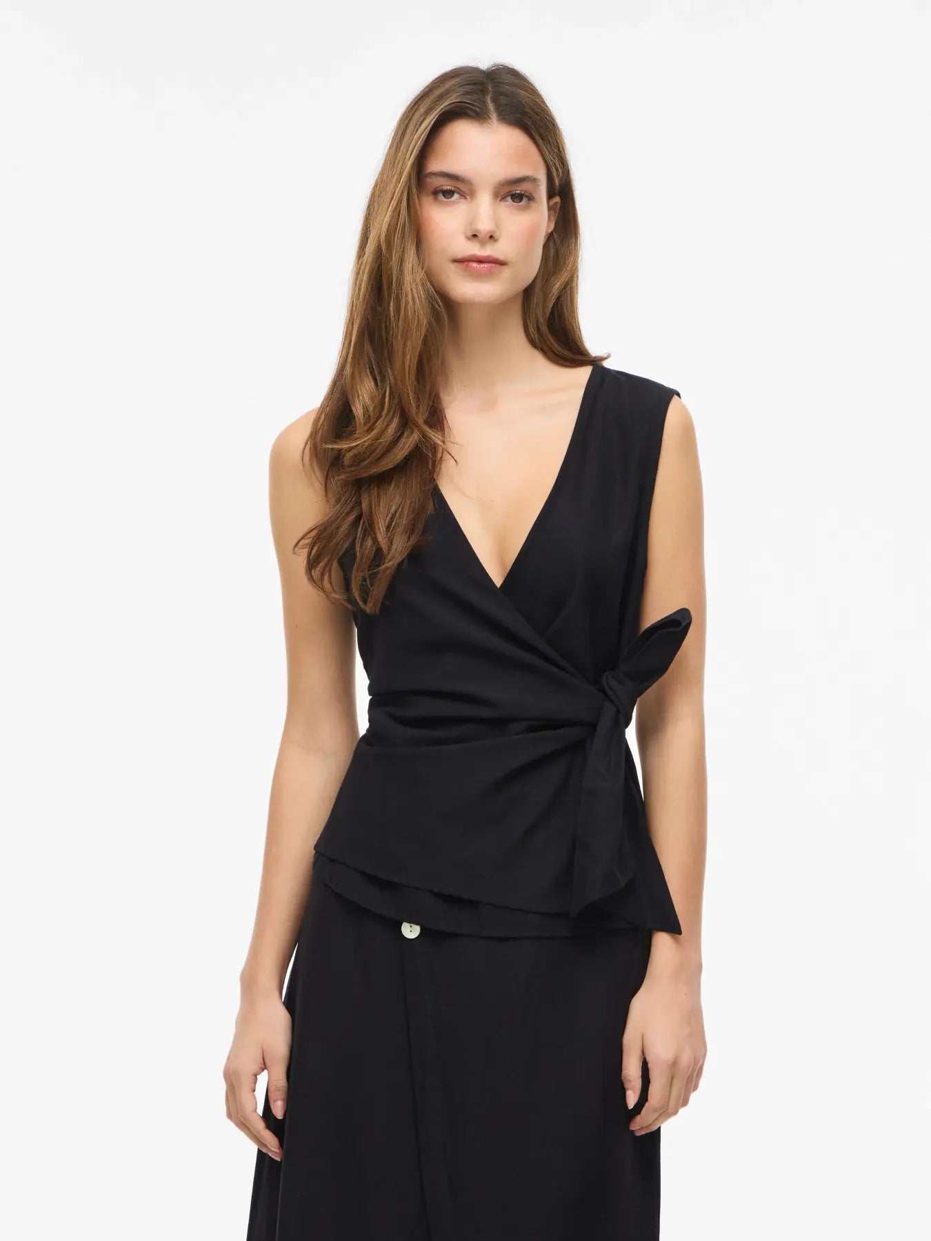 Sleeveless Linen Mix Wrap Over Top - Various Colours