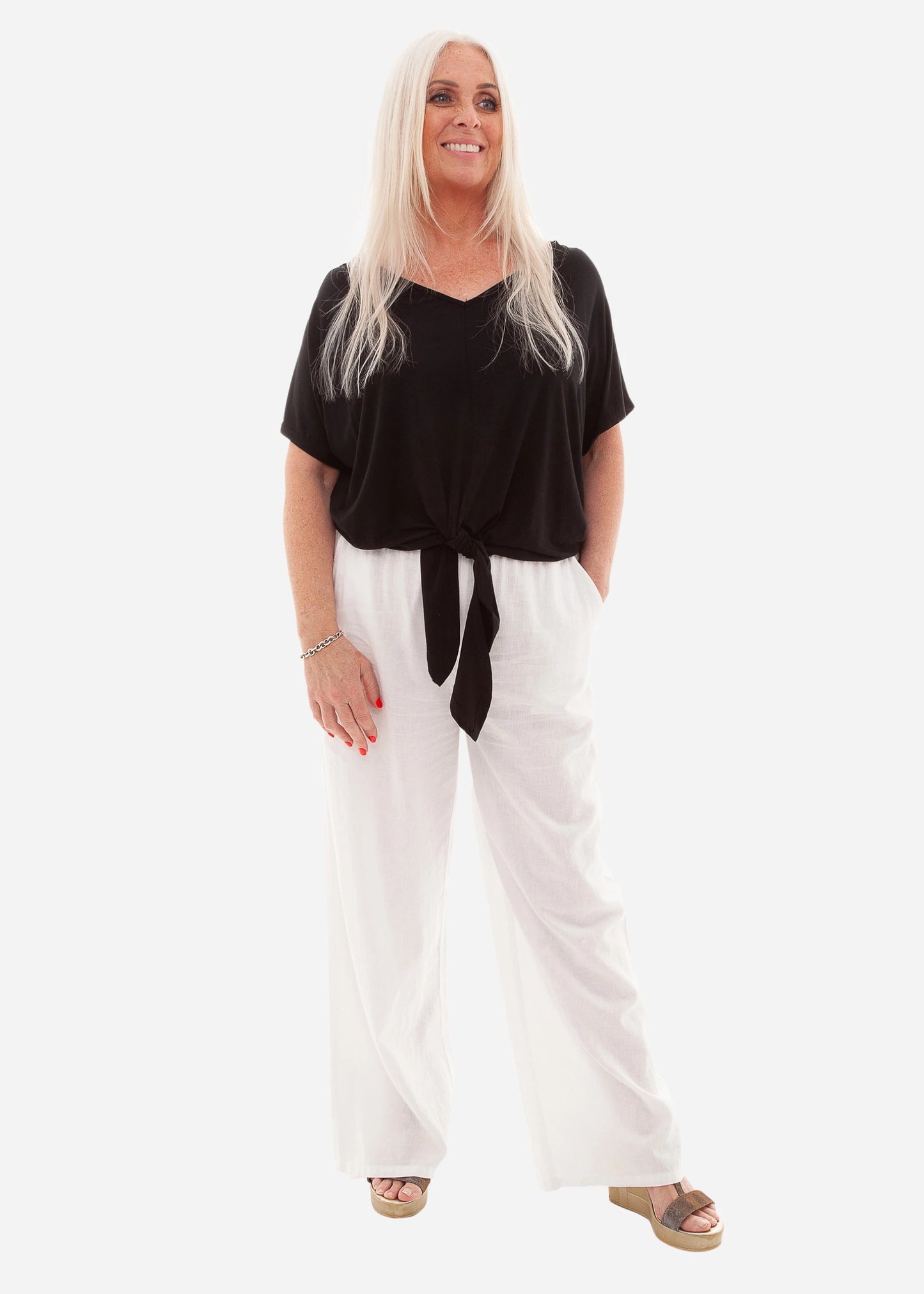 Bamboo Jersey V-Neck Tie Front Short Sleeve Top