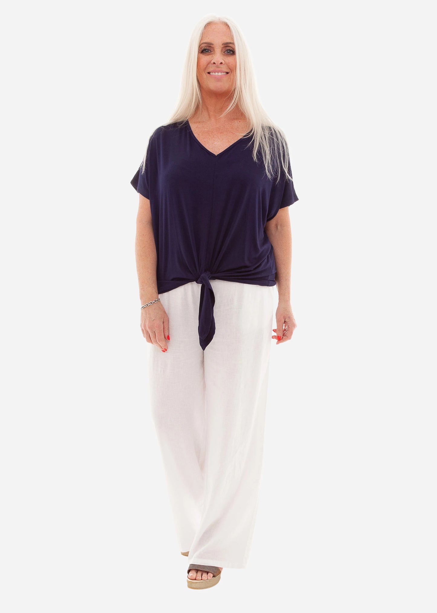 Bamboo Jersey V-Neck Tie Front Short Sleeve Top