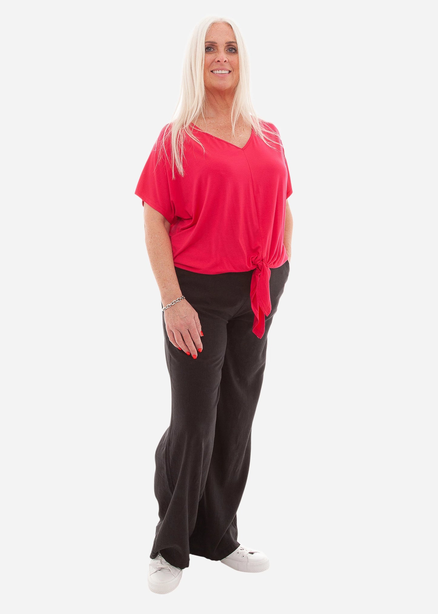 Bamboo Jersey V-Neck Tie Front Short Sleeve Top