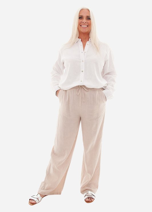 Linen Viscose Elastic Waist Trouser - Stone