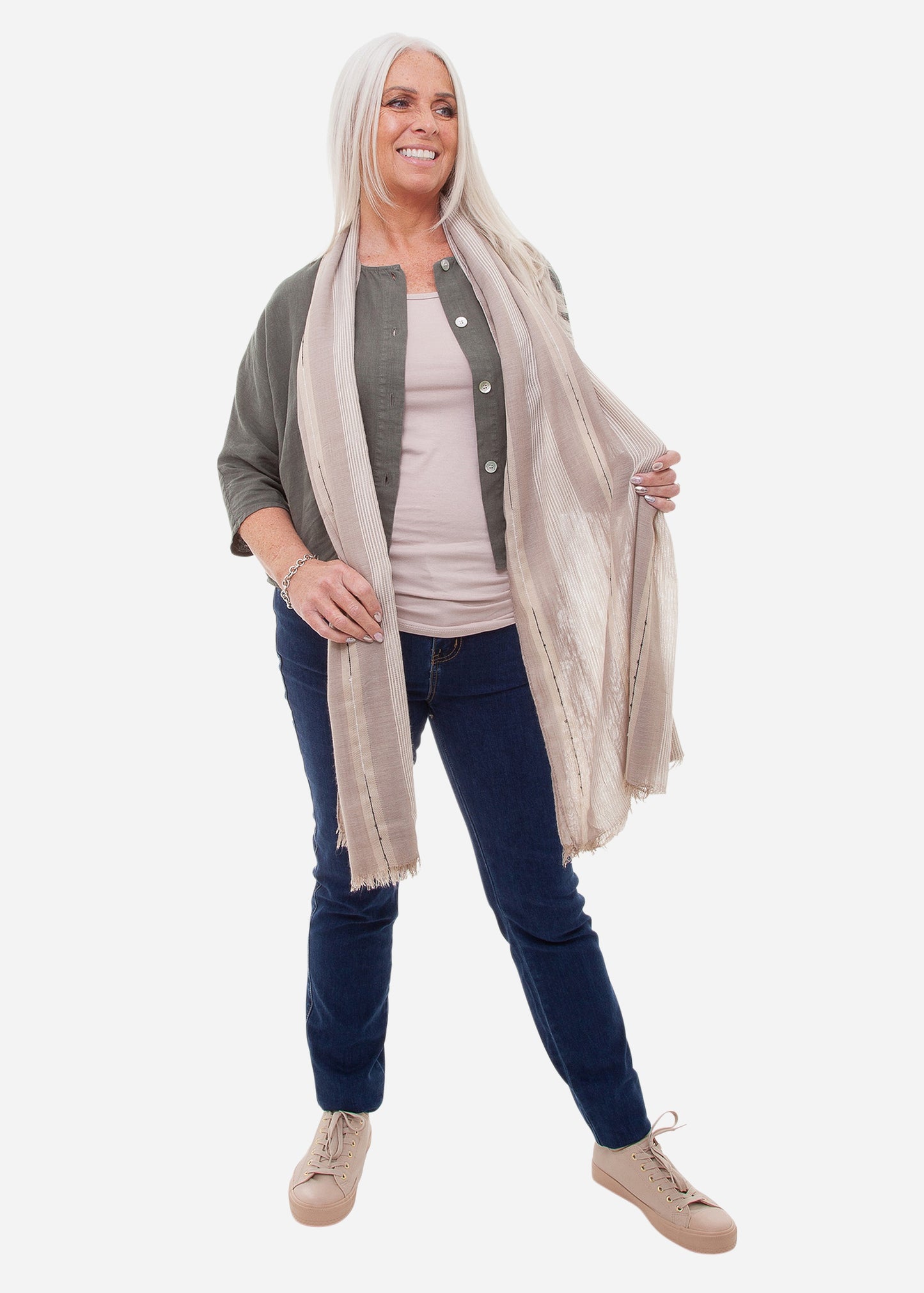 Mixed Stripe Scarf - Stone