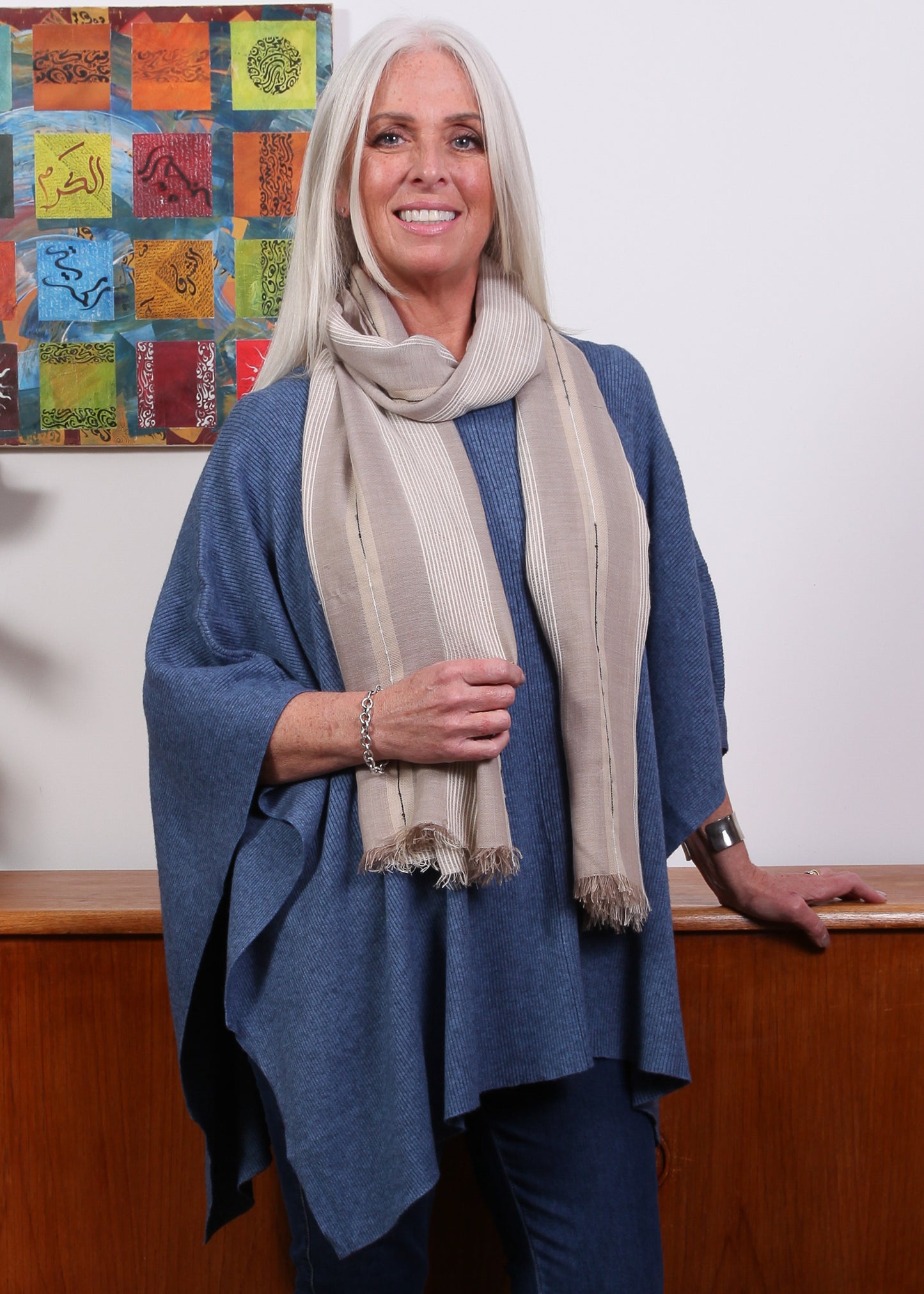 Mixed Stripe Scarf - Navy