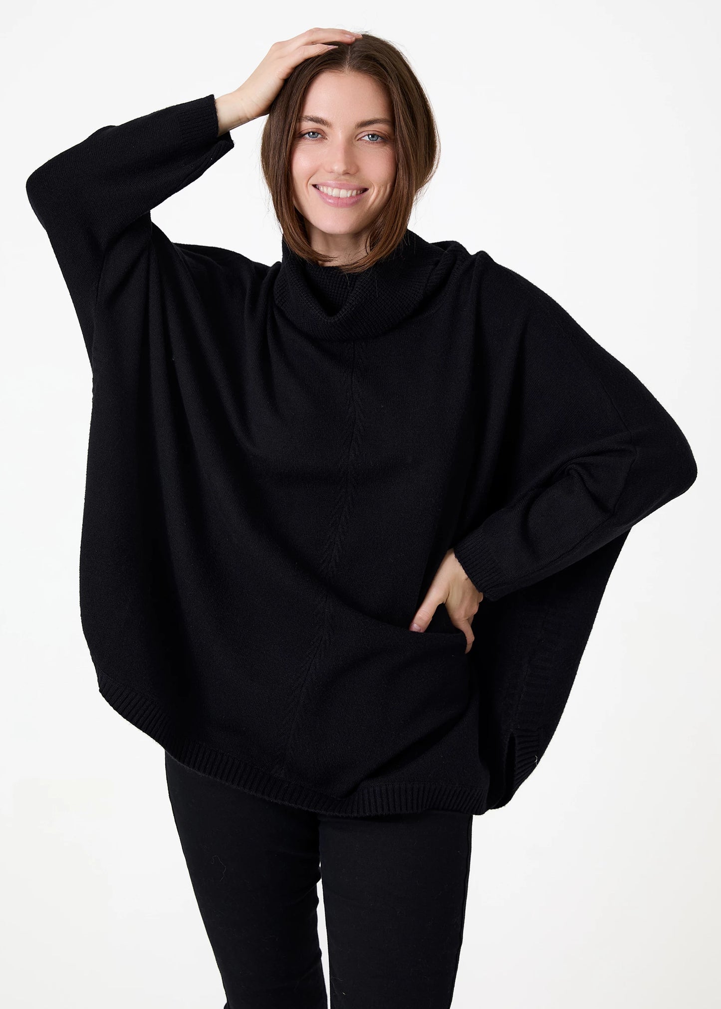 Cashmere Like Mini Cable Polo Neck Jumper - Ivory or Black