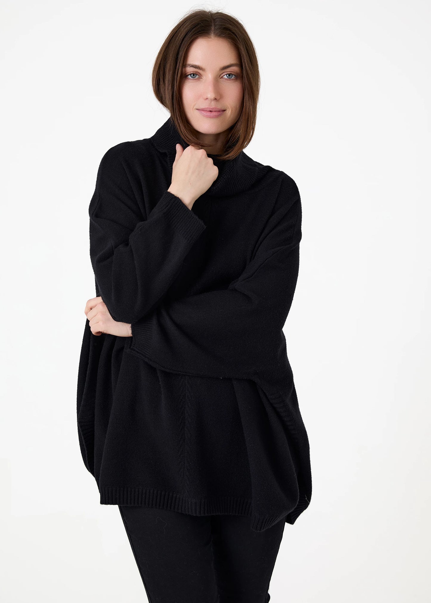Cashmere Like Mini Cable Polo Neck Jumper - Ivory or Black