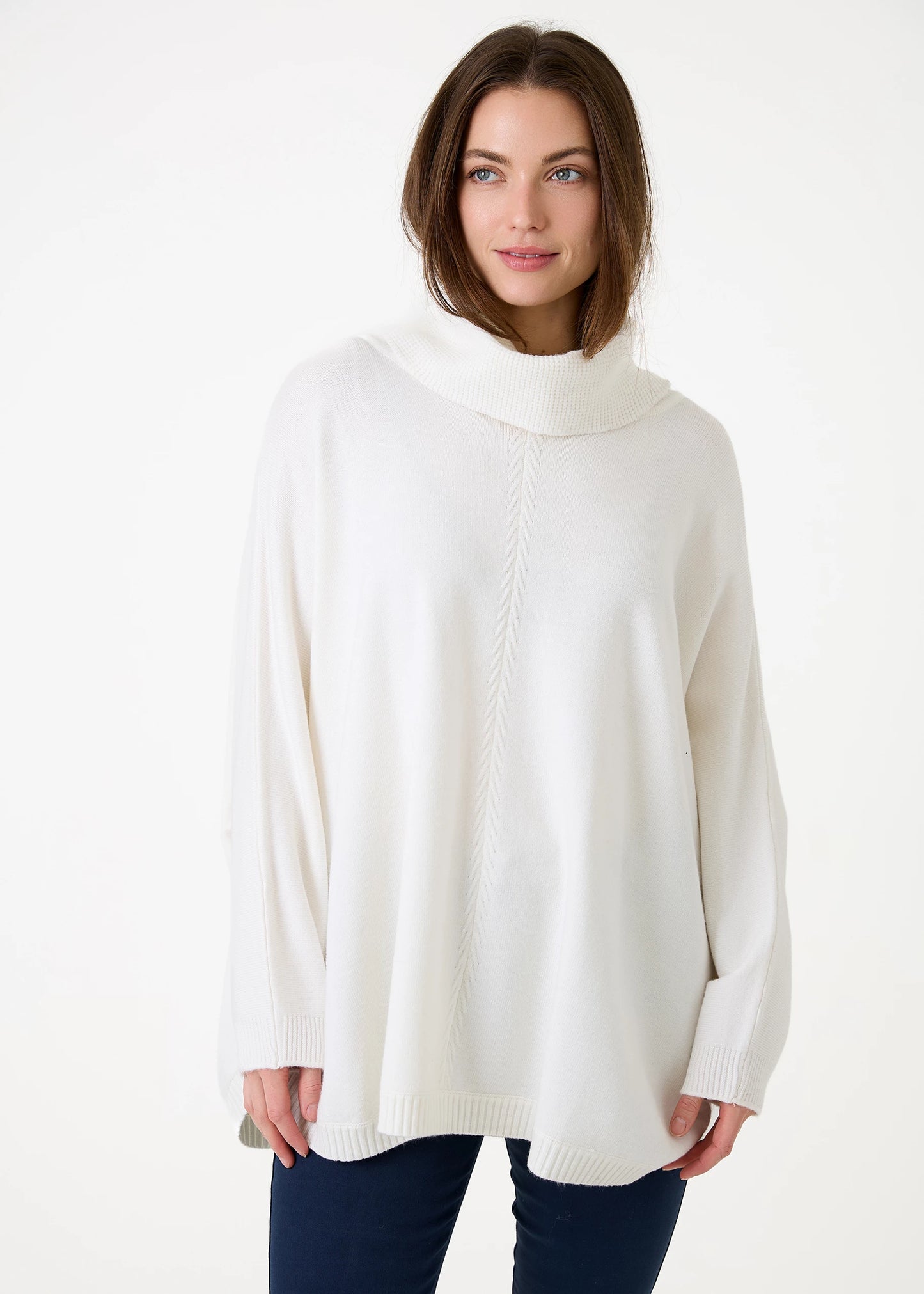 Cashmere Like Mini Cable Polo Neck Jumper - Ivory or Black