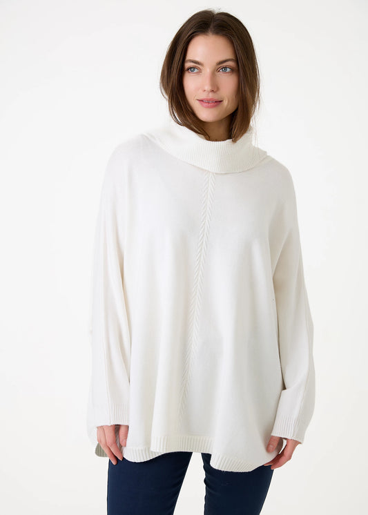 Cashmere Like Mini Cable Polo Neck Jumper - Ivory or Black