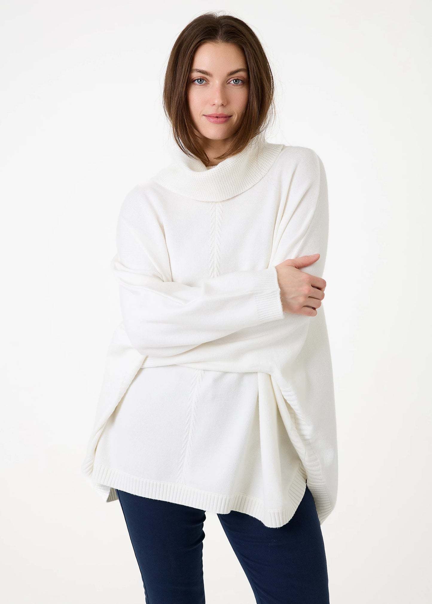 Cashmere Like Mini Cable Polo Neck Jumper - Ivory or Black