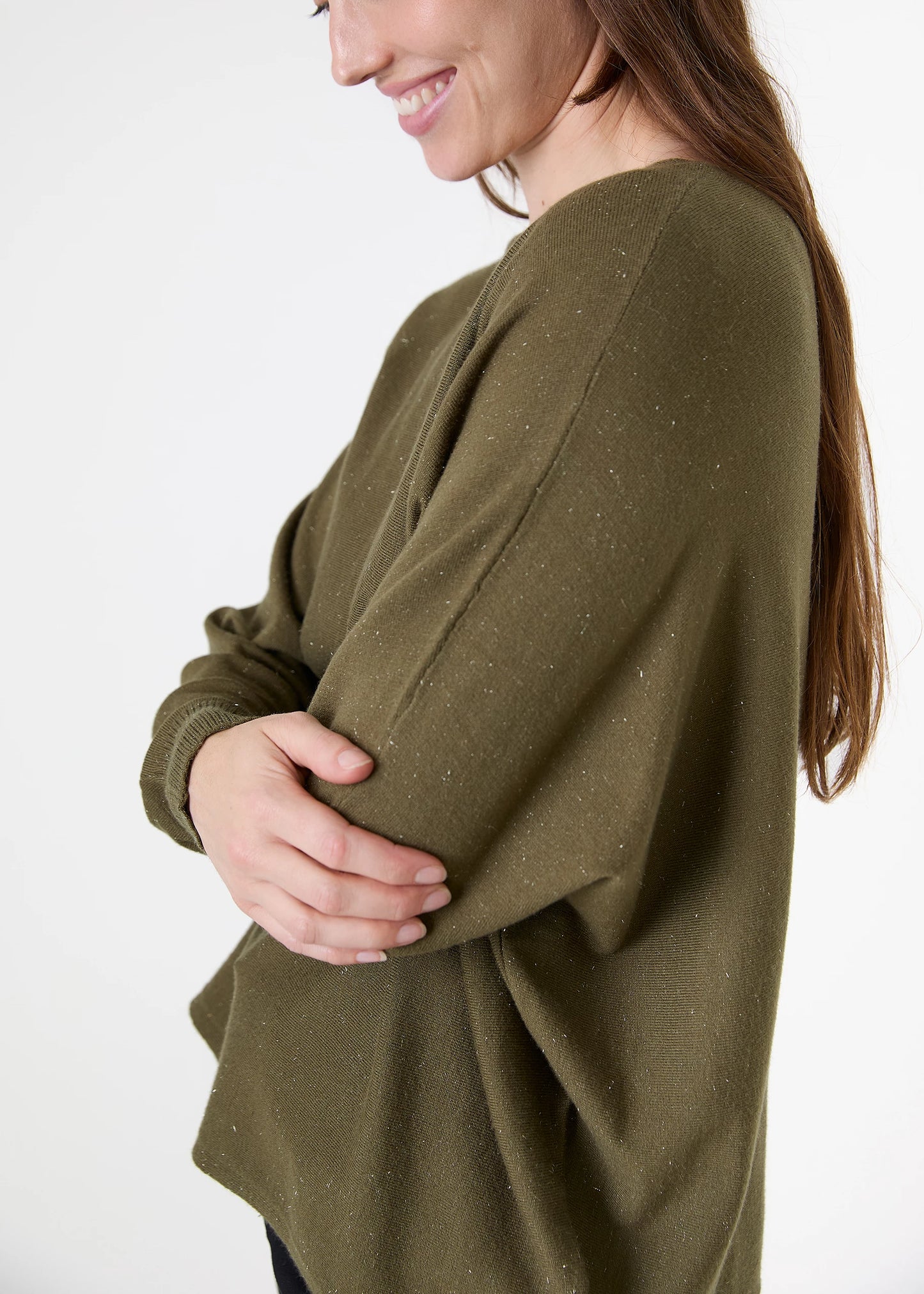 Cashmere Like Batwing Jumper With Metallic Thread - Black / Khaki / Beige / Navy