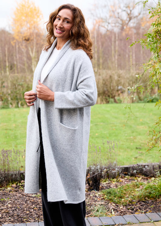 Soft Tweed Roll Collar Coatigan - Grey