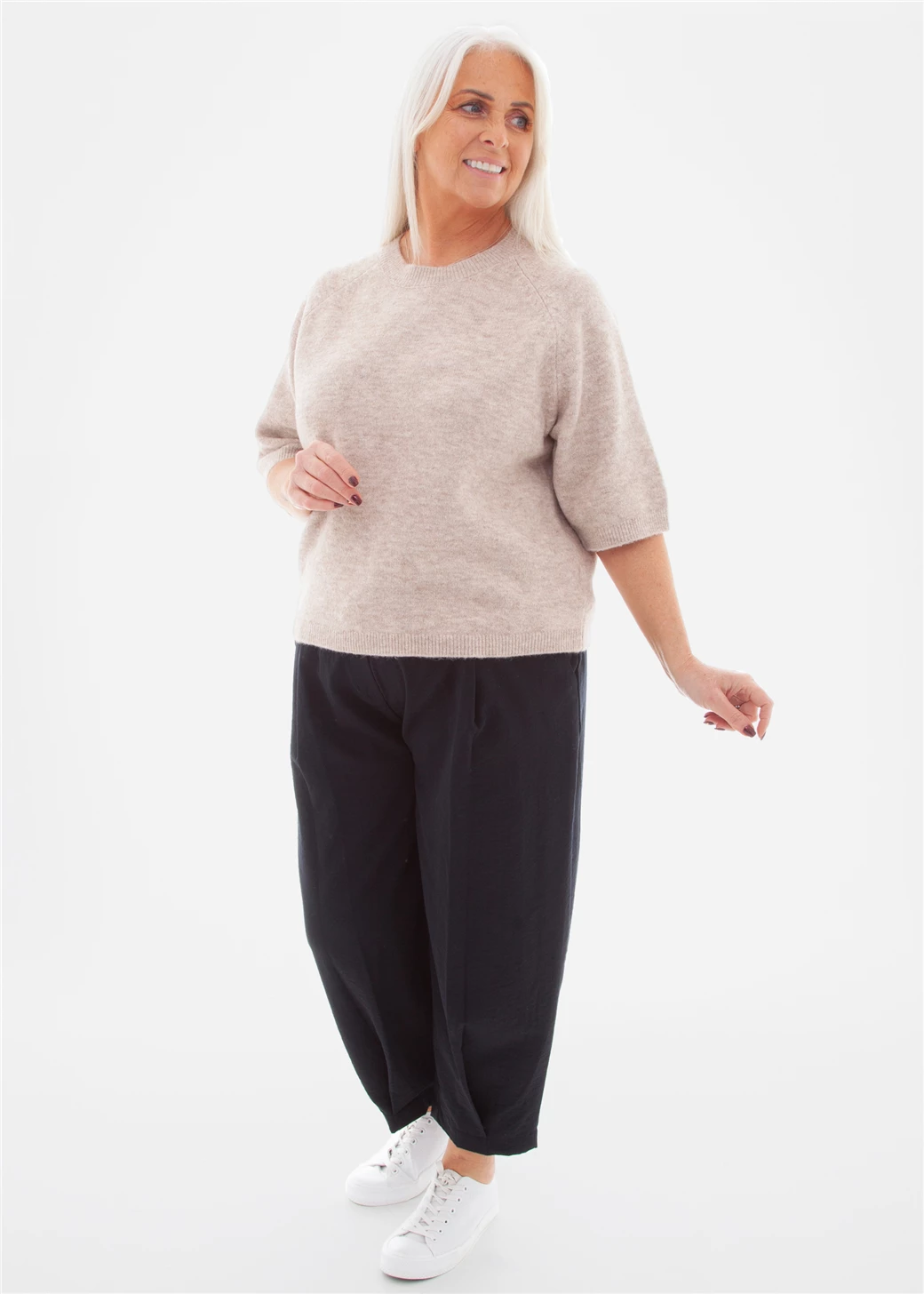 Twill Pleat Front Elastic Waist Trouser - Black