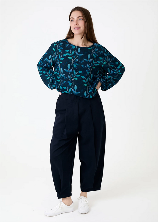 Twill Pleat Front Elastic Waist Trouser - Navy