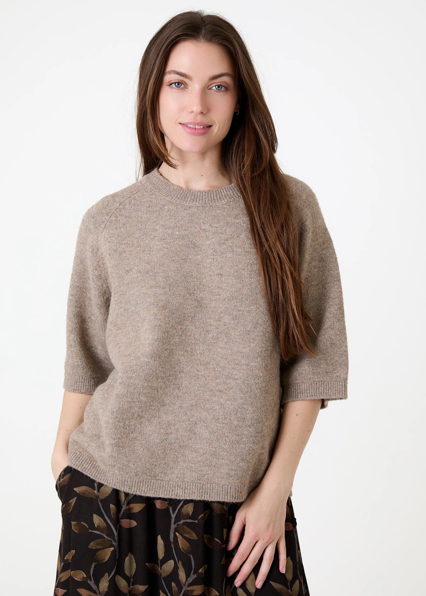Soft Tweed Short Sleeve Raglan Jumper - Grey / Mink / Navy / Teal
