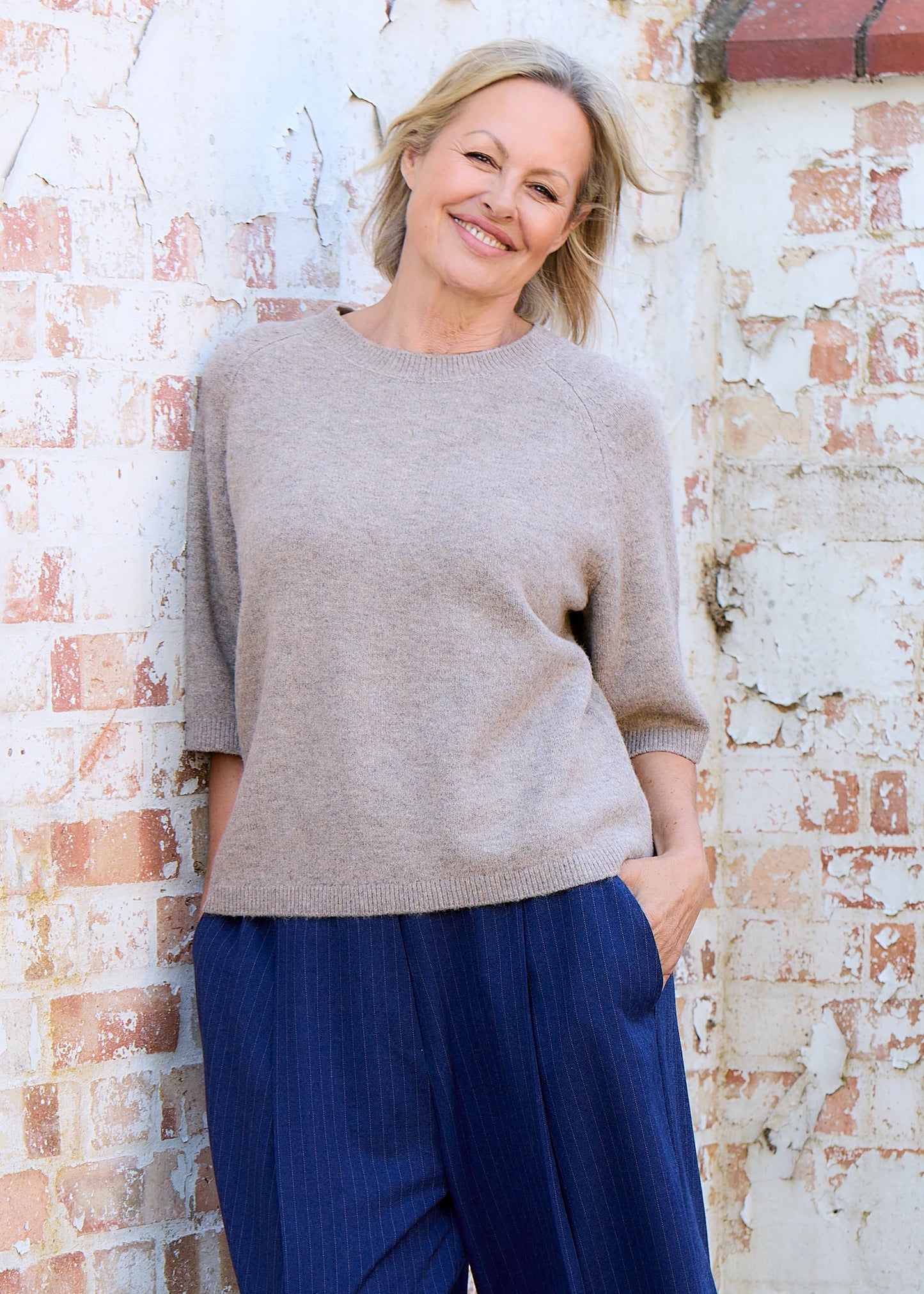 Soft Tweed Short Sleeve Raglan Jumper - Grey / Mink / Navy / Teal