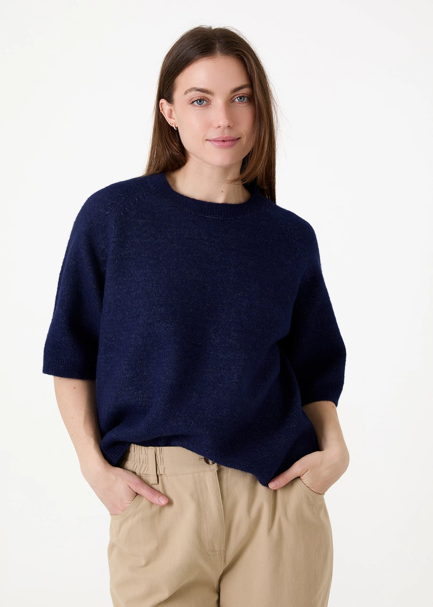 Soft Tweed Short Sleeve Raglan Jumper - Grey / Mink / Navy / Teal