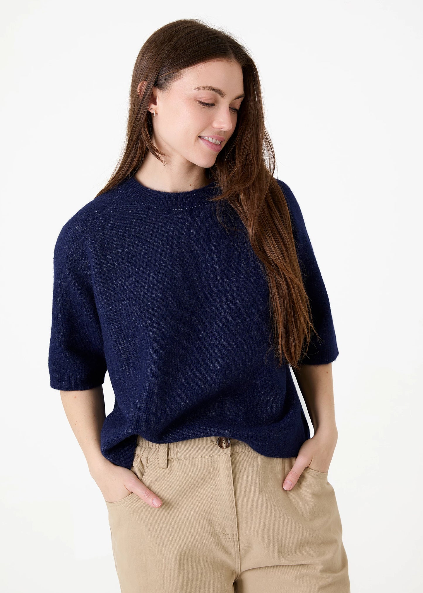 Soft Tweed Short Sleeve Raglan Jumper - Grey / Mink / Navy / Teal