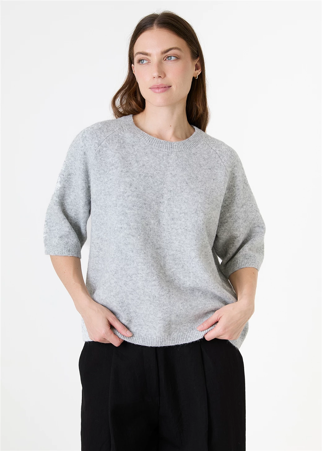 Soft Tweed Short Sleeve Raglan Jumper - Grey / Mink / Navy / Teal