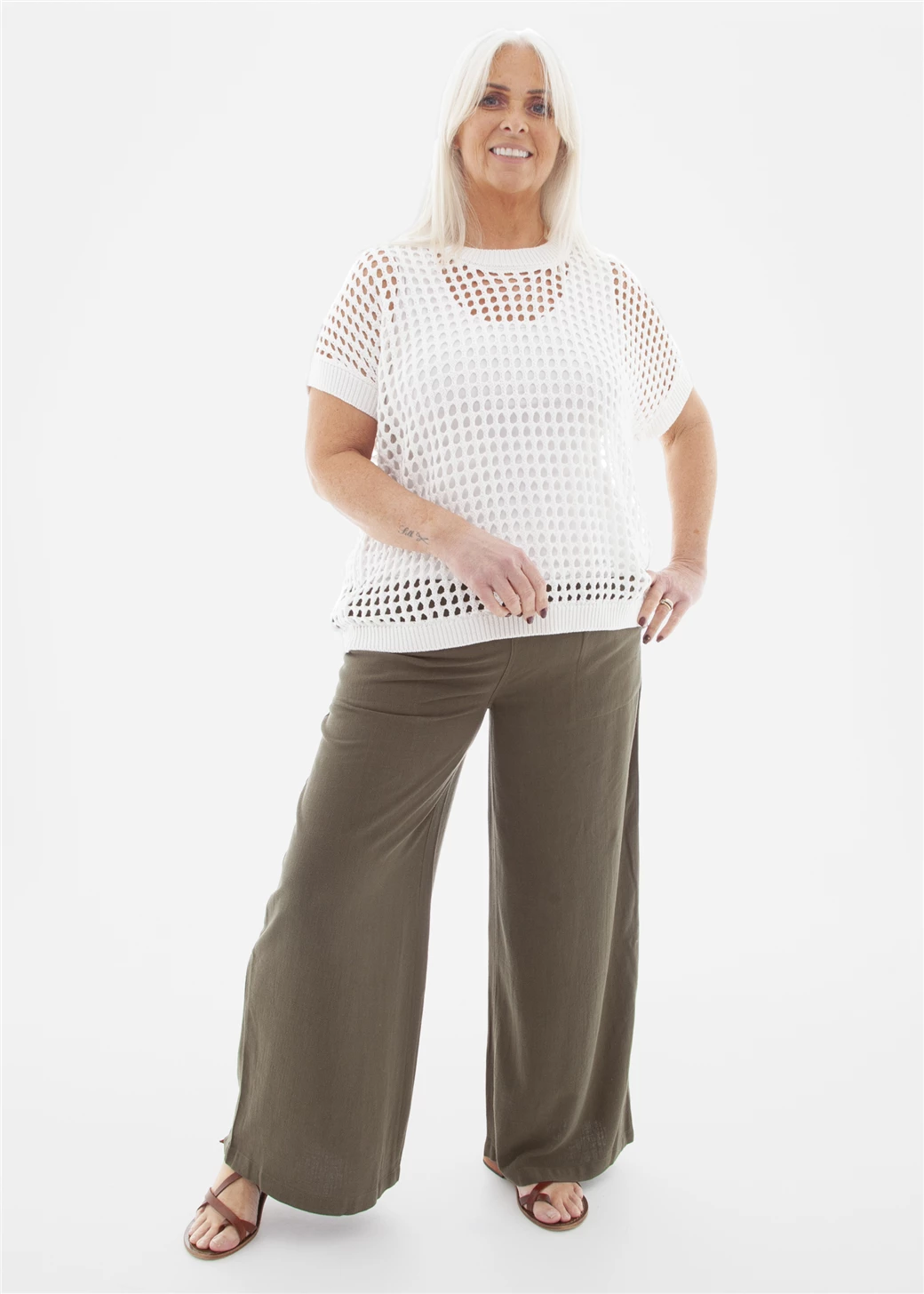 Cotton Mix Crew Neck Holes Jumper - Ivory