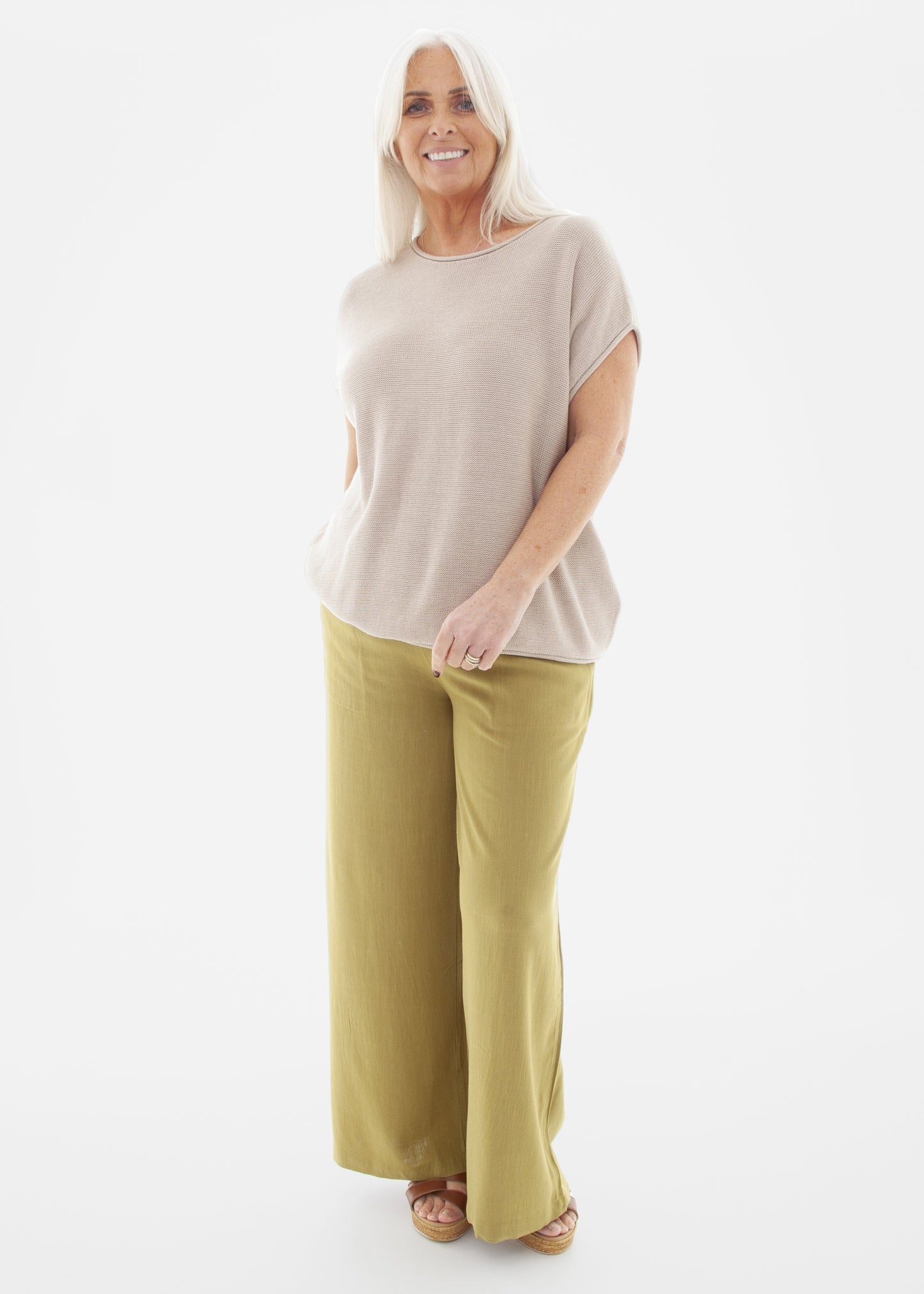 Cotton Mix Mesh Sleeveless Jumper - Stone