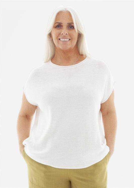 Cotton Mix Mesh Sleeveless Jumper - Ivory