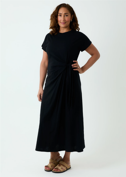 Jersey Knot Front Maxi Dress - Black