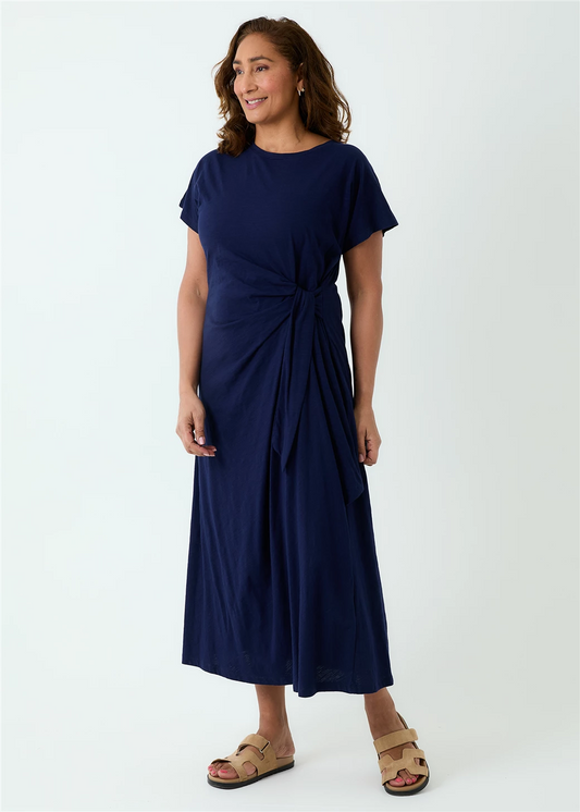 Jersey Knot Front Maxi Dress - Navy