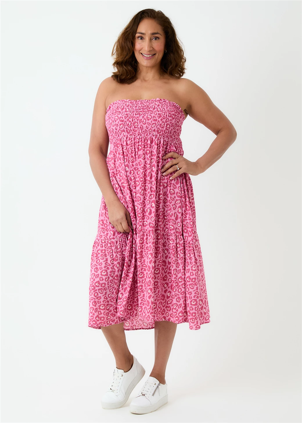 Leopard Print Shirred Waist Skirt - Pink