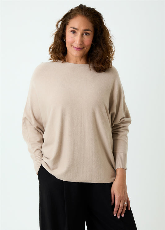 Cashmere Like Batwing Jumper - Stone
