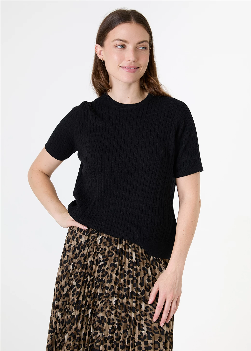 Cable Short Sleeve Jumper - Black
