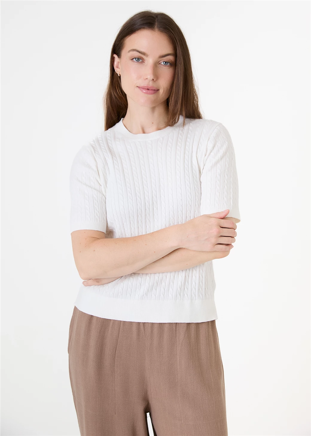 Cable Short Sleeve Jumper - Ivory