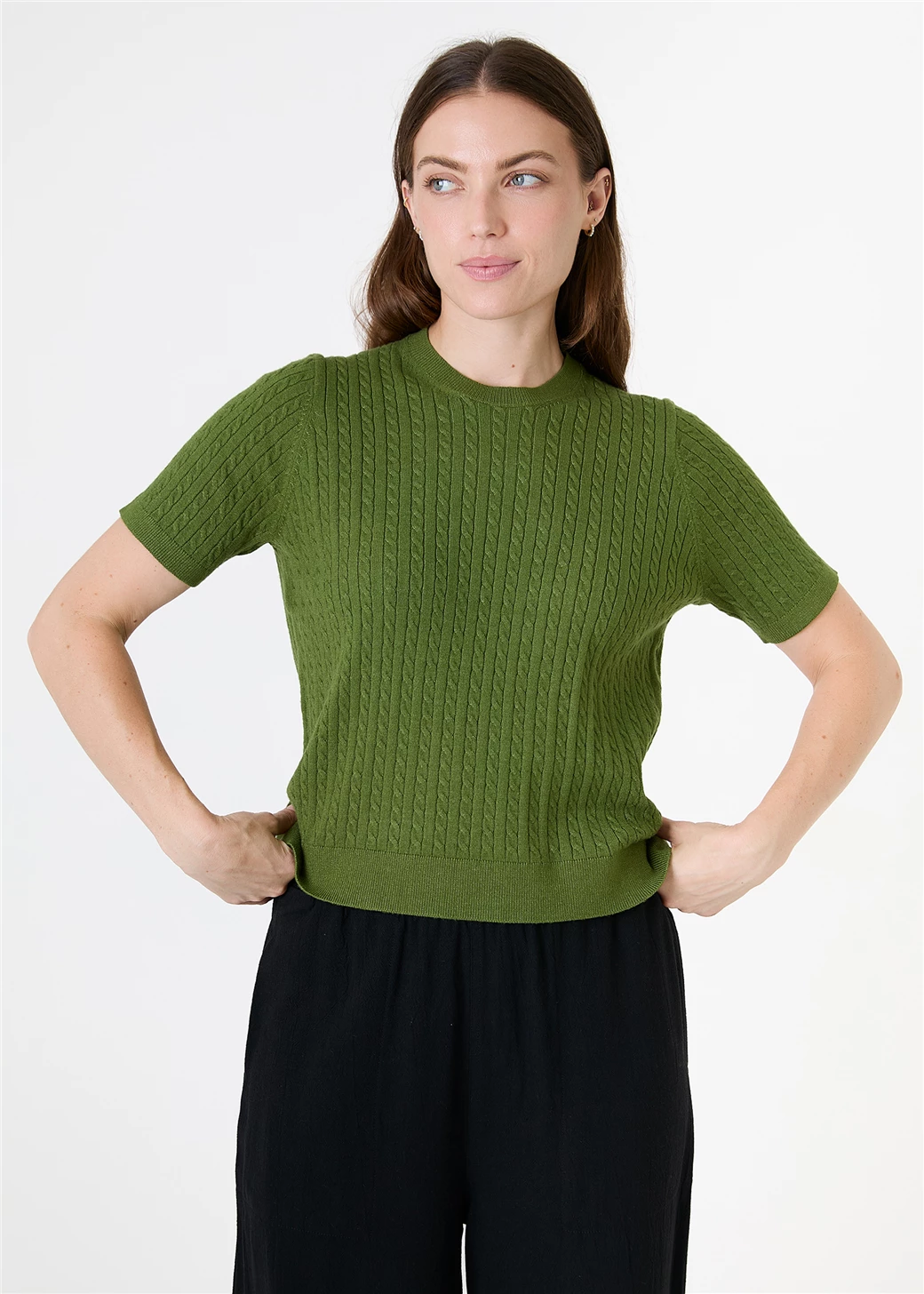 Cable Short Sleeve Jumper - Green