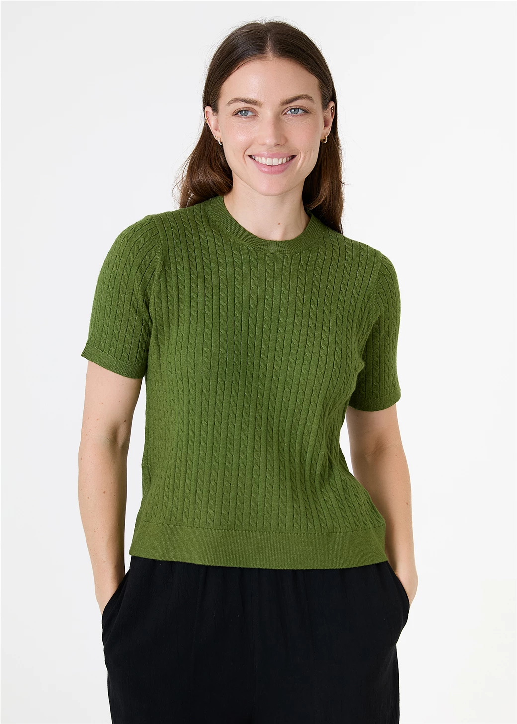 Cable Short Sleeve Jumper - Green