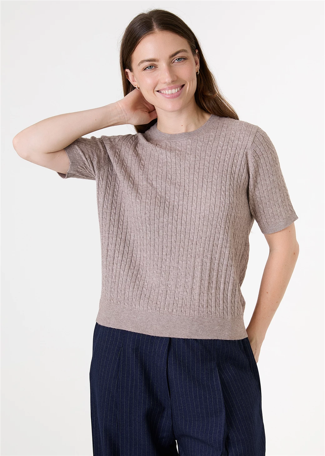 Cable Short Sleeve Jumper - Mink