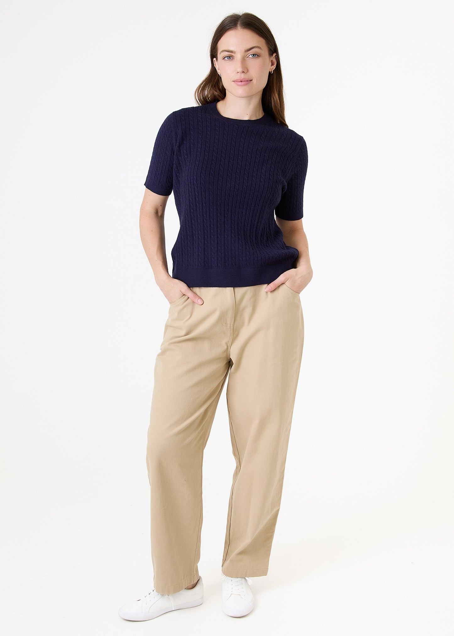 Cable Short Sleeve Jumper - Navy