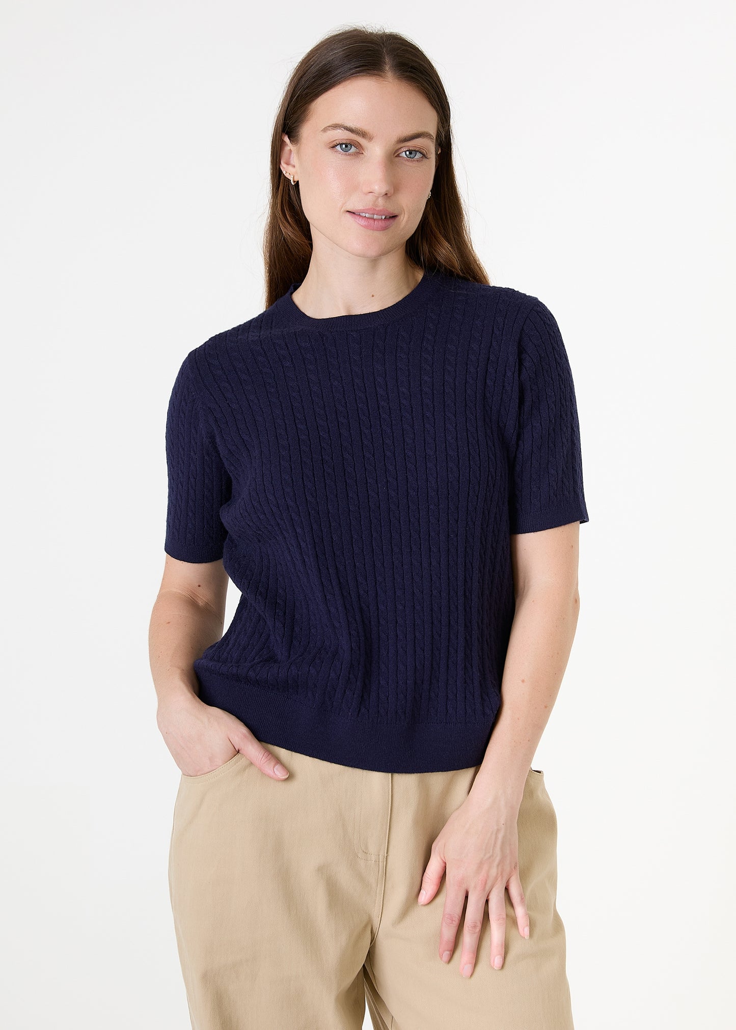 Cable Short Sleeve Jumper - Navy